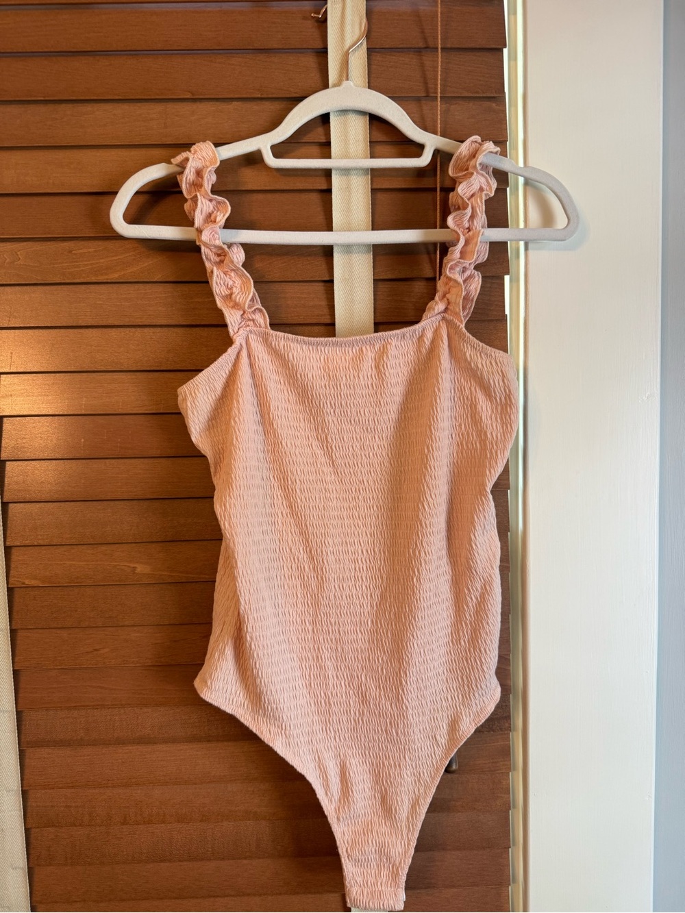 Karlie Peach Textured Ruffle Strap Bodysuit
